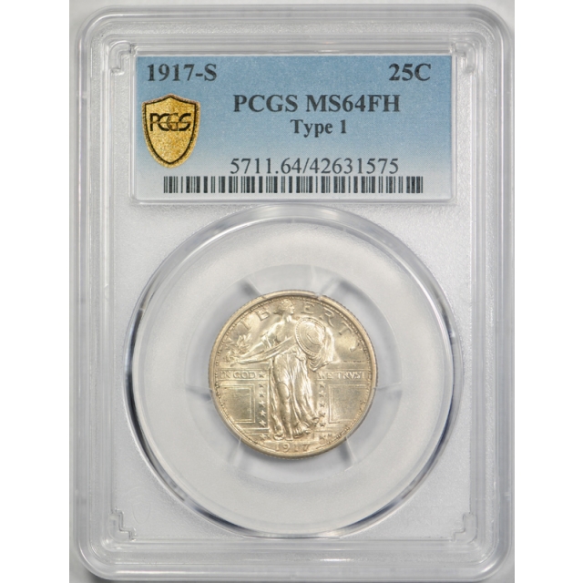 1917 S 25C Type 1 Standing Liberty Quarter PCGS MS 64 FH Full Head TY One ! 