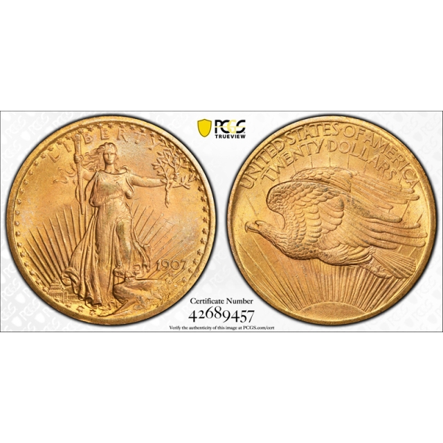 1907 $20 Saint Gaudens Eagle $20 Double Eagle Gold PCGS MS 64+ CAC Approved ! 