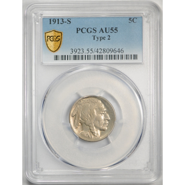 1913 S 5C Type 2 Buffalo Head Nickel PCGS AU 55 About Uncirculated TY Two Key Date 