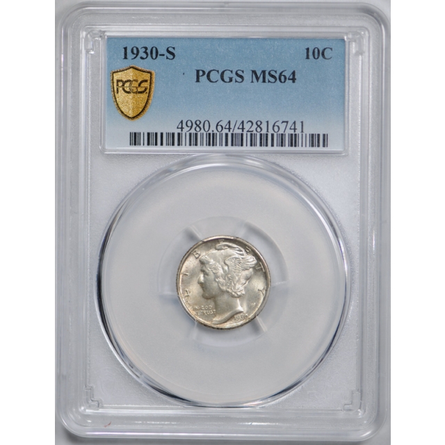 1930 S 10C Mercury Dime PCGS MS 64 Uncirculated Better Date Original Coin