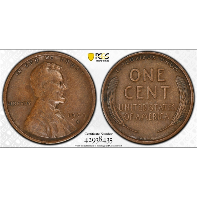 1909 S VDB 1C Lincoln Wheat Cent PCGS VF 30 Very Fine to Extra Fine Key Date !