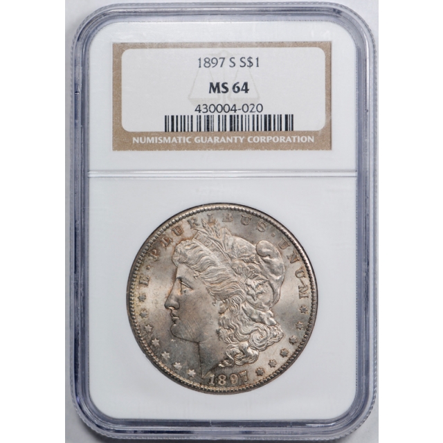 1897 S $1 Morgan Dollar NGC MS 64 Uncirculated Crusty Original Toned Better Date 