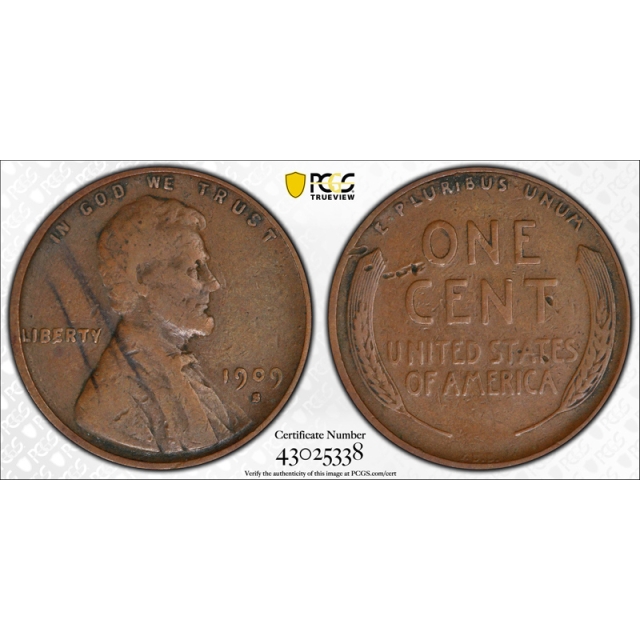 1909 S VDB 1C Lincoln Wheat Cent PCGS VF Very Fine Details (Damaged) Key Date 