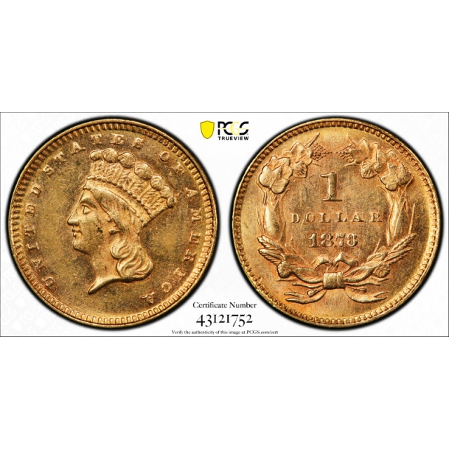 1873 G$1 Closed 3 Gold Dollar PCGS MS 61 Uncirculated Better Date Flashy Coin ! 