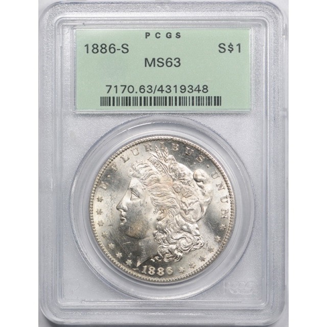 1886 S $1 Morgan Dollar PCGS MS 63 Uncirculated OGH Old Holder Exceptional ! Cert#9348