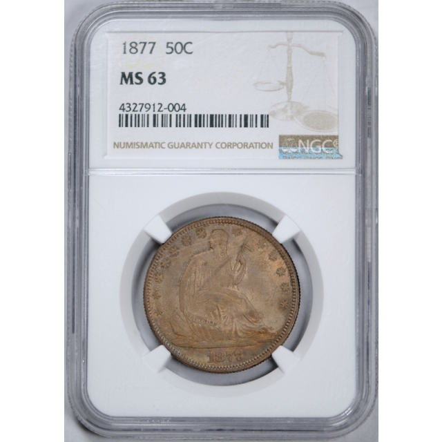 1877 50c Seated Liberty Half Dollar NGC MS 63 Uncirculated Original Toned Coin Unique