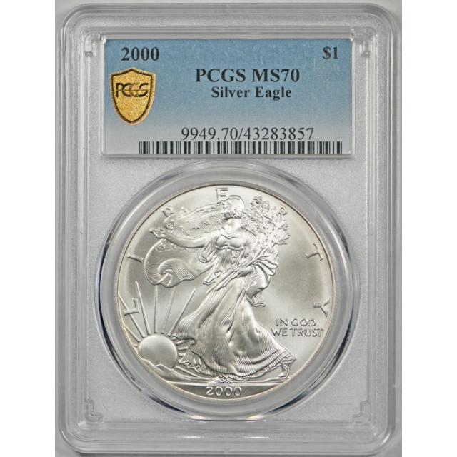 2000 $1 Silver American Eagle PCGS MS 70 Silver Dollar No Spots ! Blast White !