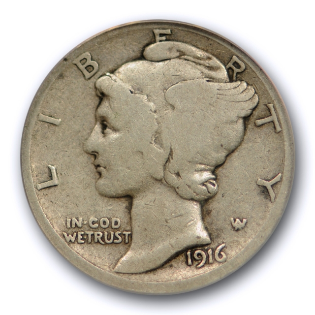 1916 D 10C Mercury Dime ANACS VG 8 Very Good Denver Mint Key Date Cert#9767