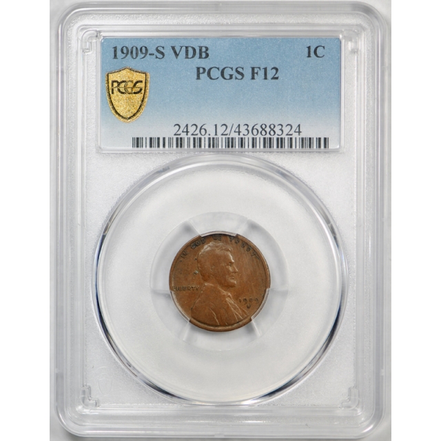 1909 S VDB 1C Lincoln Wheat Cent PCGS F 12 Fine Chocolate Brown Key Date Nice !