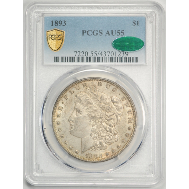 1893 $1 Morgan Dollar PCGS AU 55 About Uncirculated to MS CAC Approved Original 