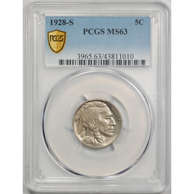 1928 S 5C Buffalo Head Nickel PCGS MS 63 Uncirculated Mint State Exceptional !