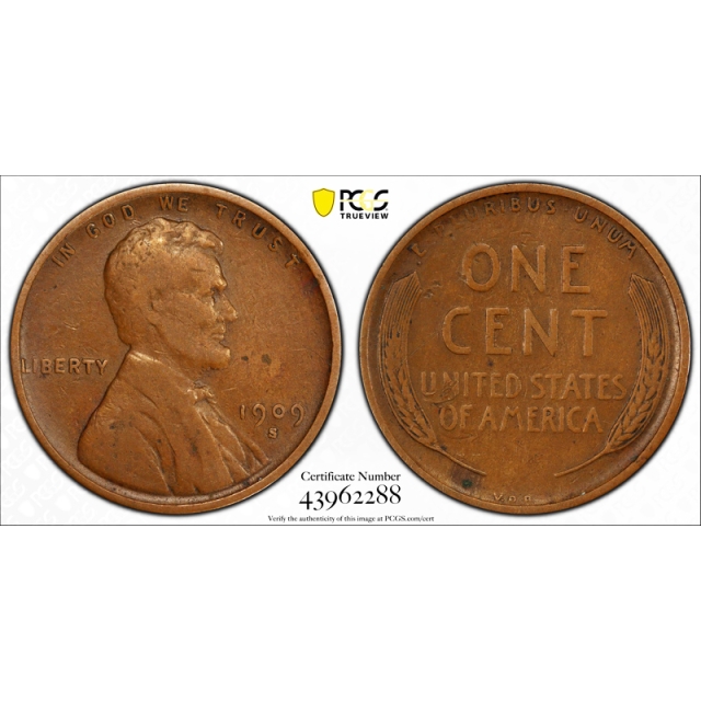 1909 S VDB 1C Lincoln Wheat Cent PCGS VF 20 Very Fine SVDB Key Date Coin 