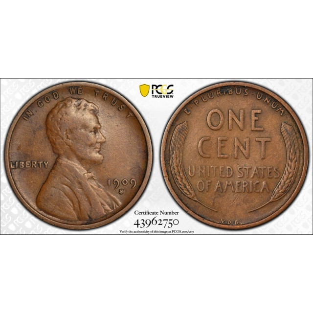 1909 S VDB 1C Lincoln Wheat Cent PCGS VF 25 Very Fine to Extra Fine Key Date !