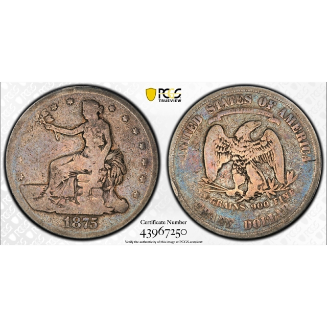 1875 T$1 Trade Dollar PCGS G 4 Good Key Date Original Toned US Coin Nice ! 