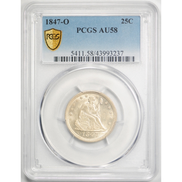 1847 O 25C Seated Liberty Quarter PCGS AU 58 About Uncirculated Looks UNC ! 