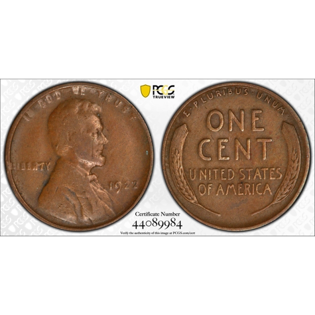 1922 No D 1C Lincoln Wheat Cent Strong Reverse PCGS VF 25 Very Fine to XF 