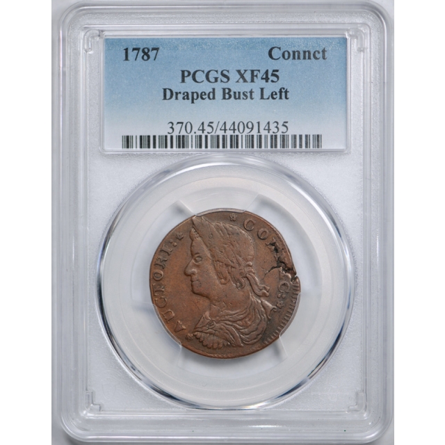 1787 Connecticut Copper Colonial Draped Bust Left PCGS XF 45 Extra Fine to AU 