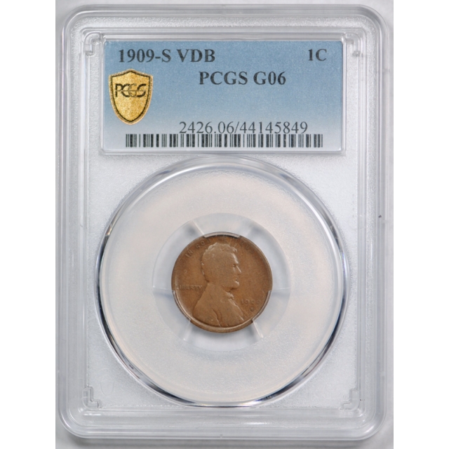 1909 S VDB 1C Lincoln Wheat Cent PCGS G 6 Good to Very Good Key Date Original 