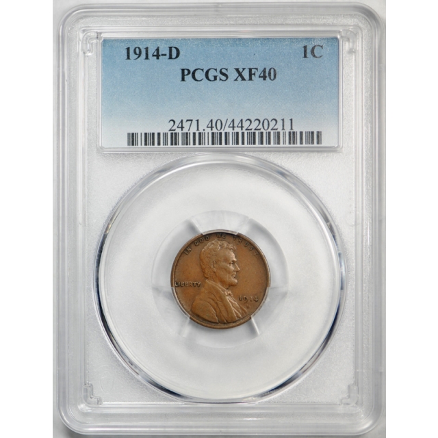 1914 D 1C Lincoln Wheat Cent PCGS XF 40 Extra Fine Denver Mint Key Date Sharp !