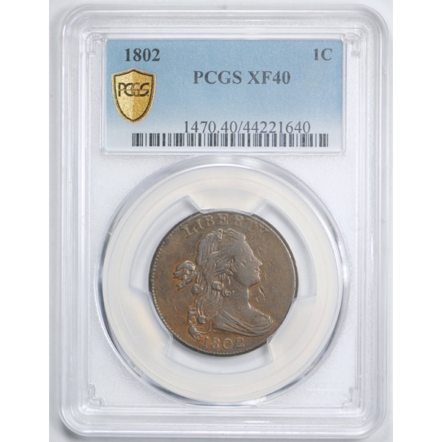 1802 1C Draped Bust Large Cent PCGS XF 40 Extra Fine US Type Coin Original 