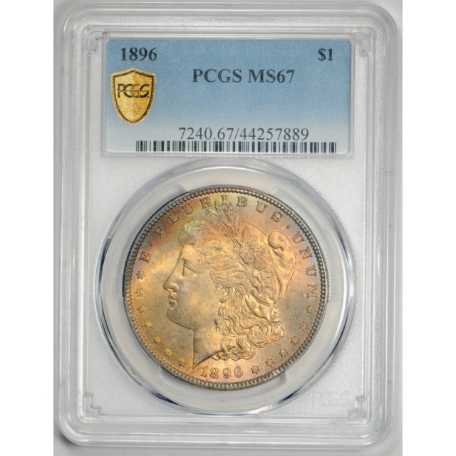 1896 $1 Morgan Dollar PCGS MS 67 Uncirculated Gorgeous Toned Beauty Colorful ! 