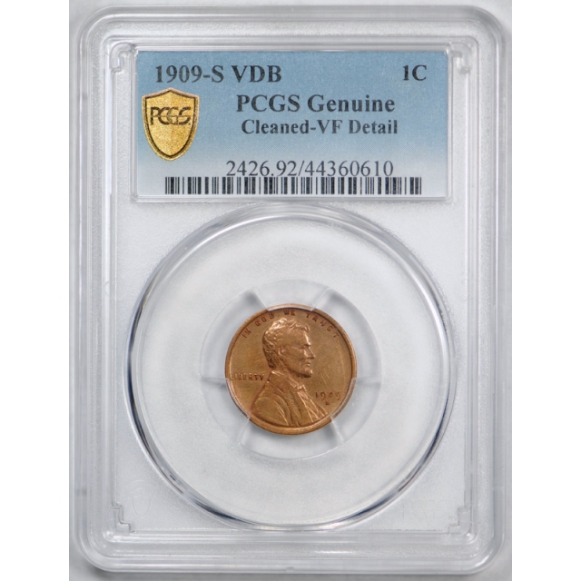 1909 S VDB 1C Lincoln Wheat Cent PCGS VF Very Fine Details Cleaned Key Date Sharp!