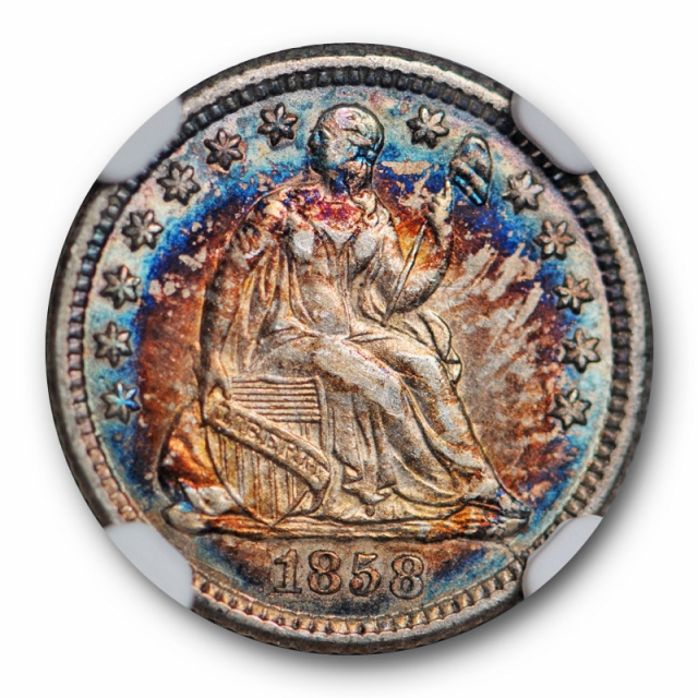 1858 O Seated Liberty Half Dime NGC AU 53 About Uncirculated Toned Beauty 