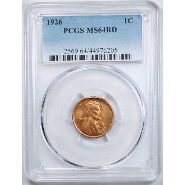 1926 1C Lincoln Wheat Cent PCGS MS 64 RD Uncirculated Full Red US Coin