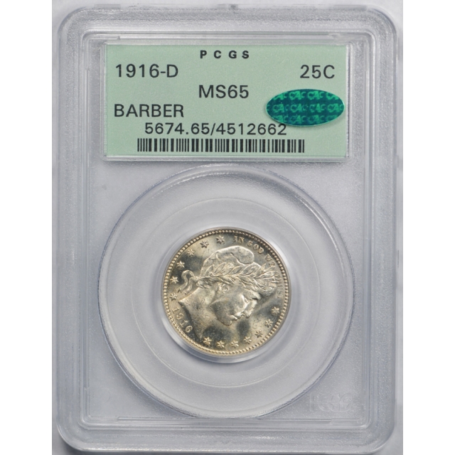 1916 D 25C Barber Quarter PCGS MS 65 Uncirculated OGH CAC Approved Wow ! 