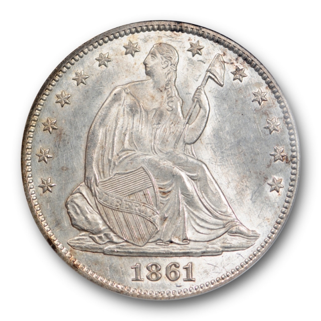 1861 50C Seated Liberty Half Dollar PCGS MS 62 Uncirculated OGH Old Holder Nice ! 