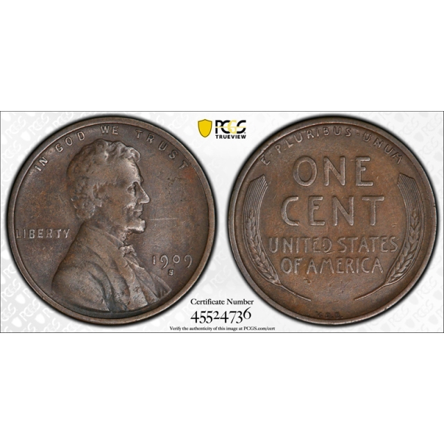 1909 S VDB 1C Lincoln Wheat Cent PCGS VF 20 Very Fine SVDB Key Date Penny 