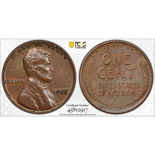 1955 1C Doubled Die Obverse Lincoln Wheat Cent PCGS AU 53 DDO 1955/1955 