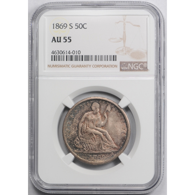 1869 S 50c  Seated Liberty Half Dollar NGC AU 55 About Uncirculated Toned 