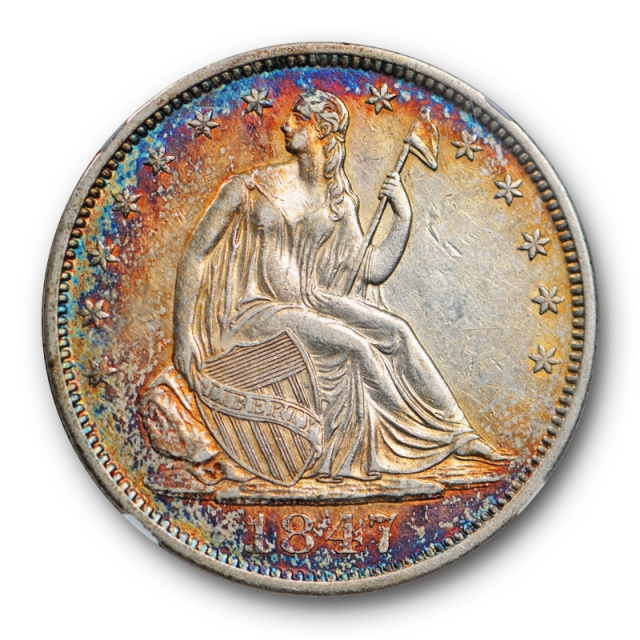 1847 O 50c Seated Liberty Half Dollar NGC AU 53 About Uncirculated Toned Pretty ! 