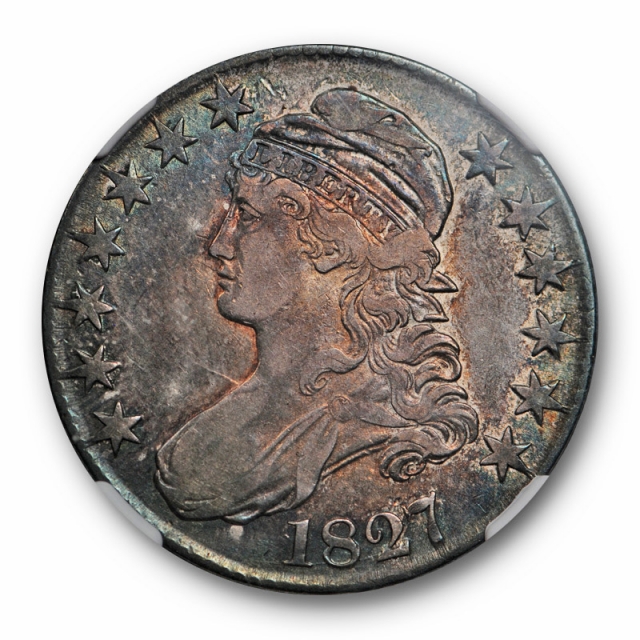 1827 Capped Bust Half Dollar NGC VF 30 Colorful Blue / Green Toned Coin 