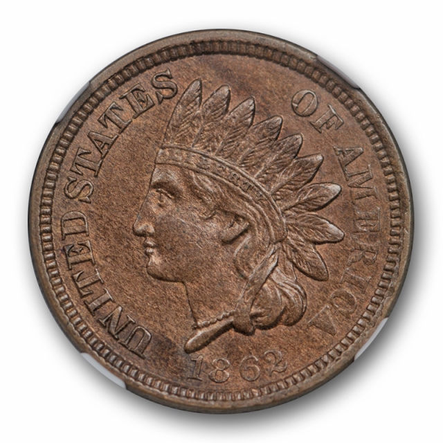 1862 1c Copper Nickel Indian Head Cent NGC MS 62 Uncirculated Toned Original 