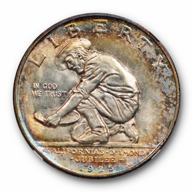 1925 S California Half Dollar Commemorative 50C NGC MS 66 Rainbow Toned Coin