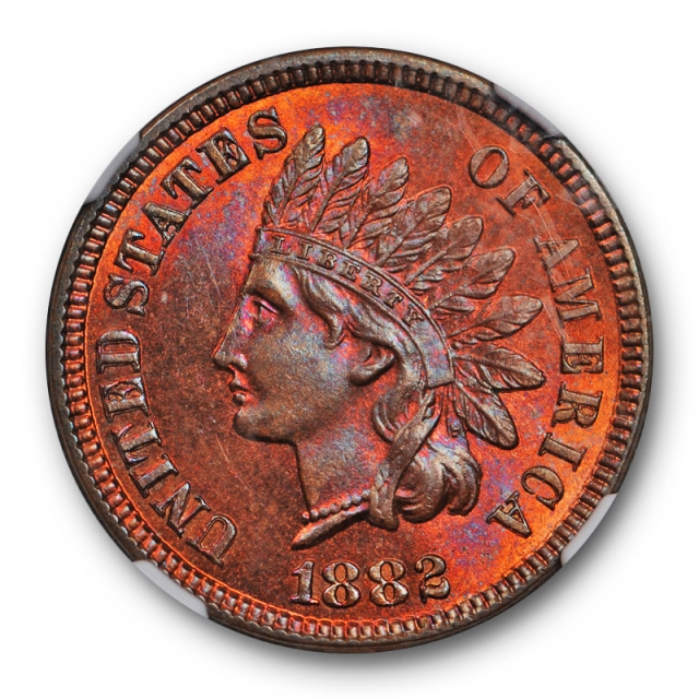 1882 Indian Head Cent NGC MS 64 RB Uncirculated Red Brown Blue / Purple Toned