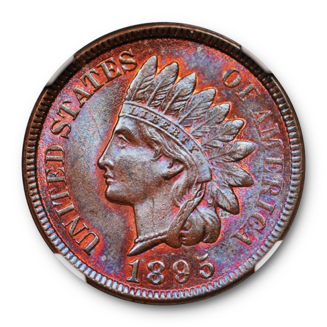 1895 1c Indian Head Cent NGC MS 65 BN Uncirculated Purple / Blue Toned Beauty ! 