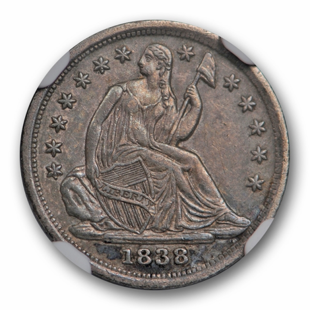 1838 Large Stars Seated Liberty Half Dime NGC AU 55 About Uncirculated  