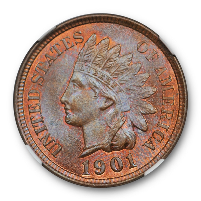 1901 1c Indian Head Cent NGC MS 65 RB Uncirculated Red Brown Attractive 