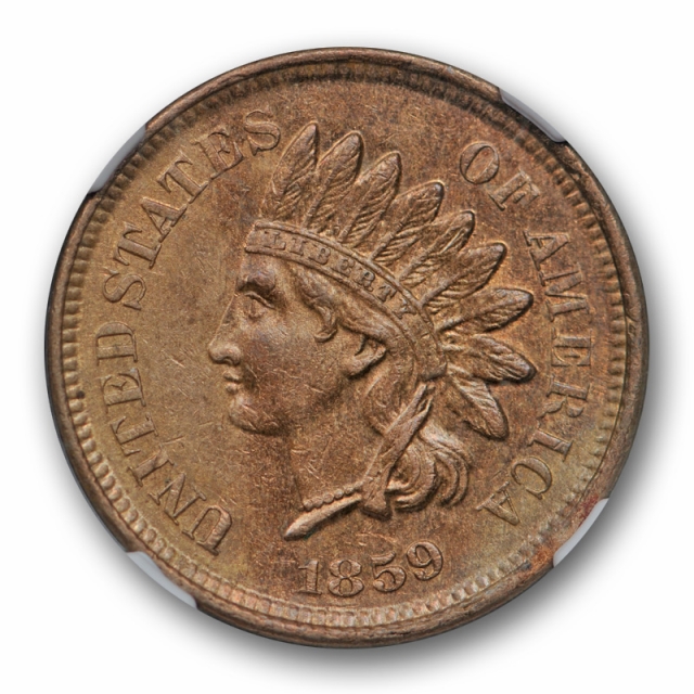 1859 1c Copper Nickel Indian Head Cent NGC AU 58 About Uncirculated Original Toned 