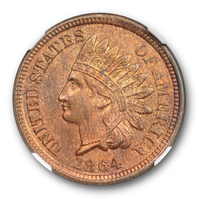 1864 1c Bronze Indian Head Cent NGC MS 64 RB Uncirculated Red Brown !