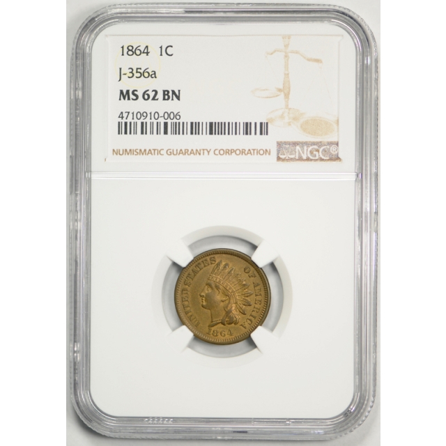 1864 1c Pattern J-356a 1C NGC MS 62 Uncirculated Judd 356 A Indian Head Style 