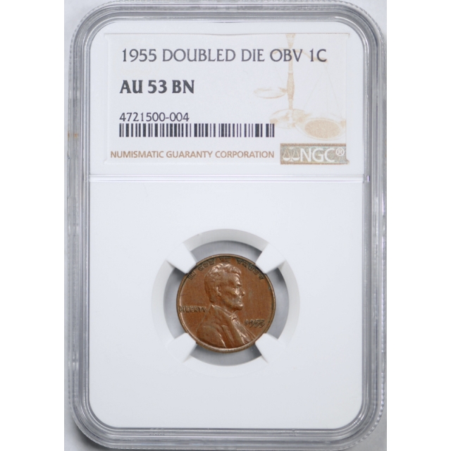  1955 Double Die Obverse Lincoln Wheat Cent NGC AU 53 BN 1955/1955 DDO NIce!