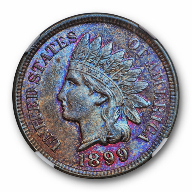 1899 Indian Head Cent NGC MS 63 BN Uncirculated Purple Blue Toned Beauty