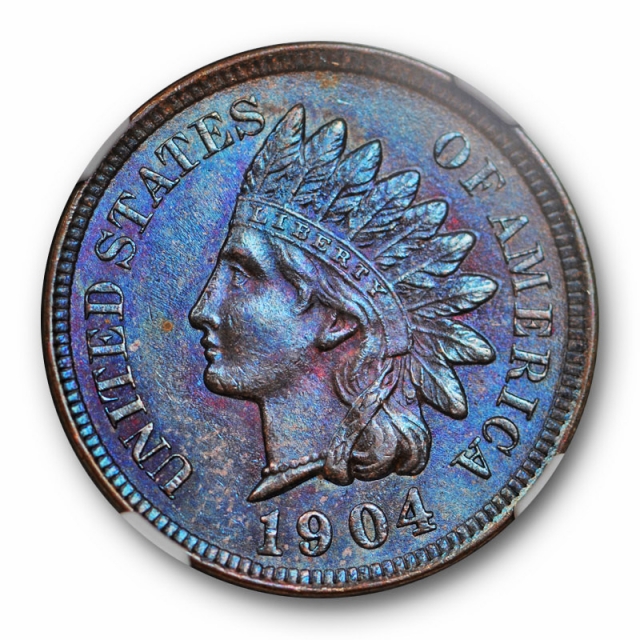 1904 Indian Head Cent NGC MS 63 BN Uncirculated Blue Purple Toned Beauty