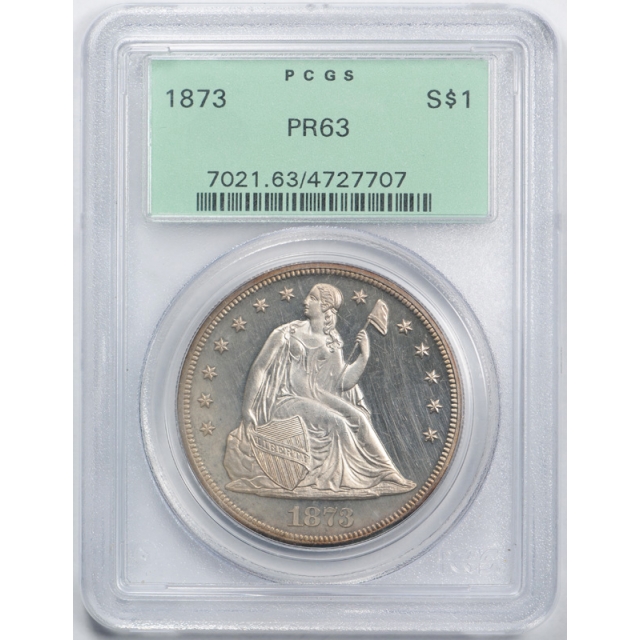 1873 $1 Seated Liberty Dollar PCGS PR 63 Proof Cameo CAM OGH Old Holder 