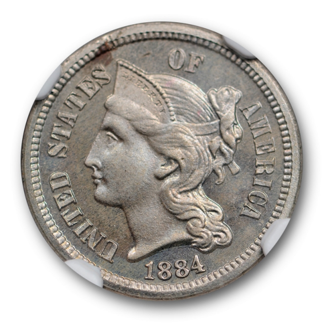 1884 3CN Three Cent Piece NGC PF 64  PR Proof Key Date Low Mintage Toned Original 