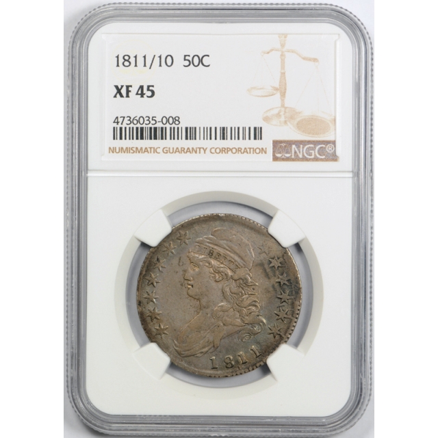 1811/10 50c Capped Bust Half Dollar NGC XF 45 Punctuated Date 1811/10 Overdate